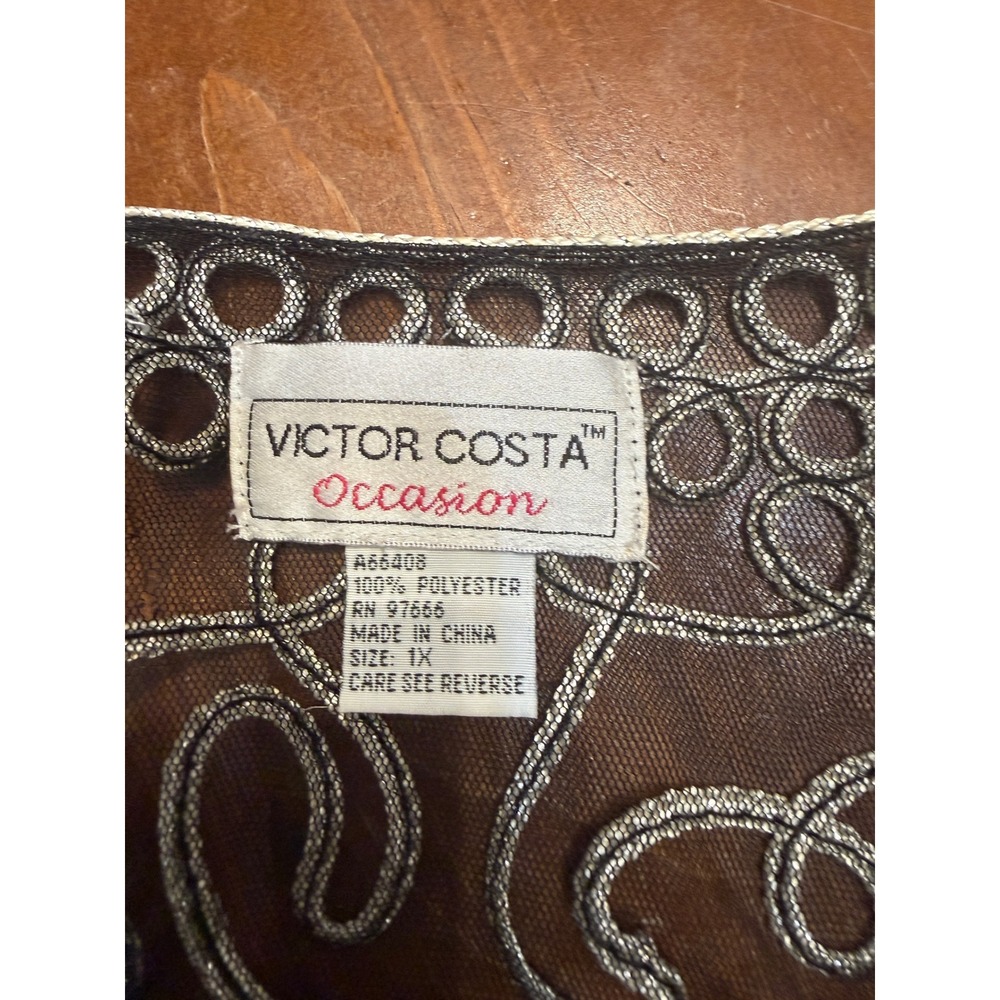 Victor Costa Occasion Silver Embroidered Mesh Duster Cardigan 1X Black Glam - Picture 5 of 11